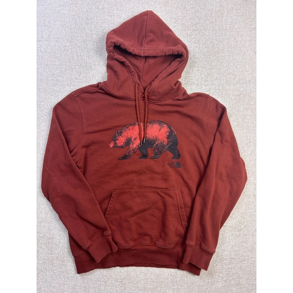The North Face Mens Bear Graphic Pullover Hoodie Rust Red Size M